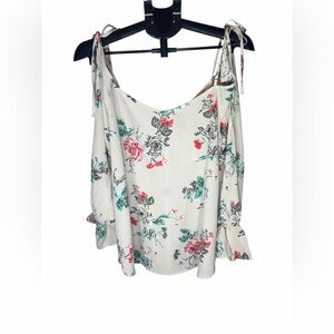 YOINS Floral Camisole Cold Shoulder Top - Cream with Red and Green Accents 2XL